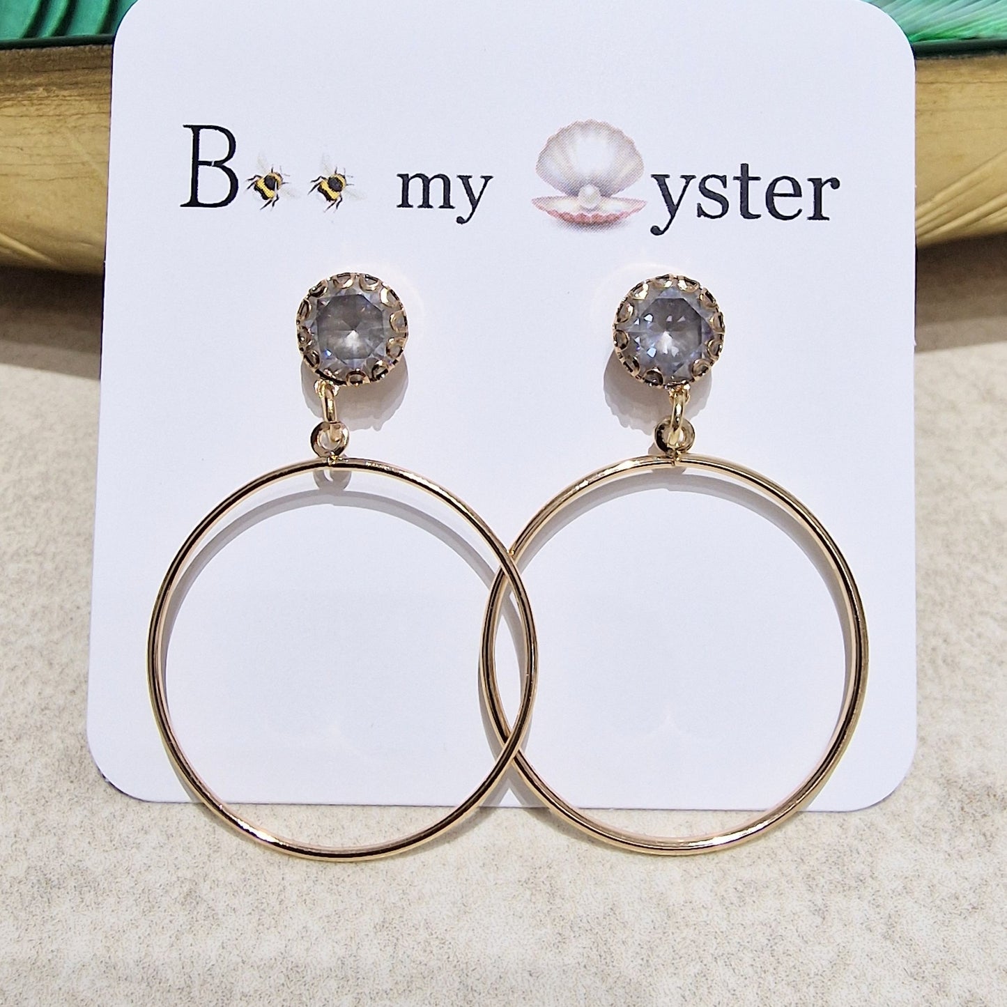 Smoky Grey Crystal Pierced Drop Hoop Fashion Earrings