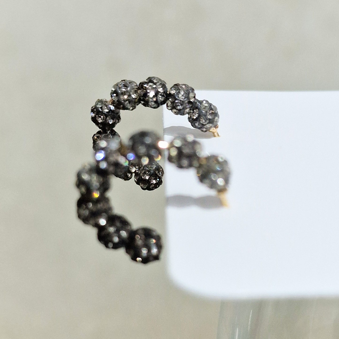 Black Diamond Crystal Ball Pierced Hoop Fashion Earrings