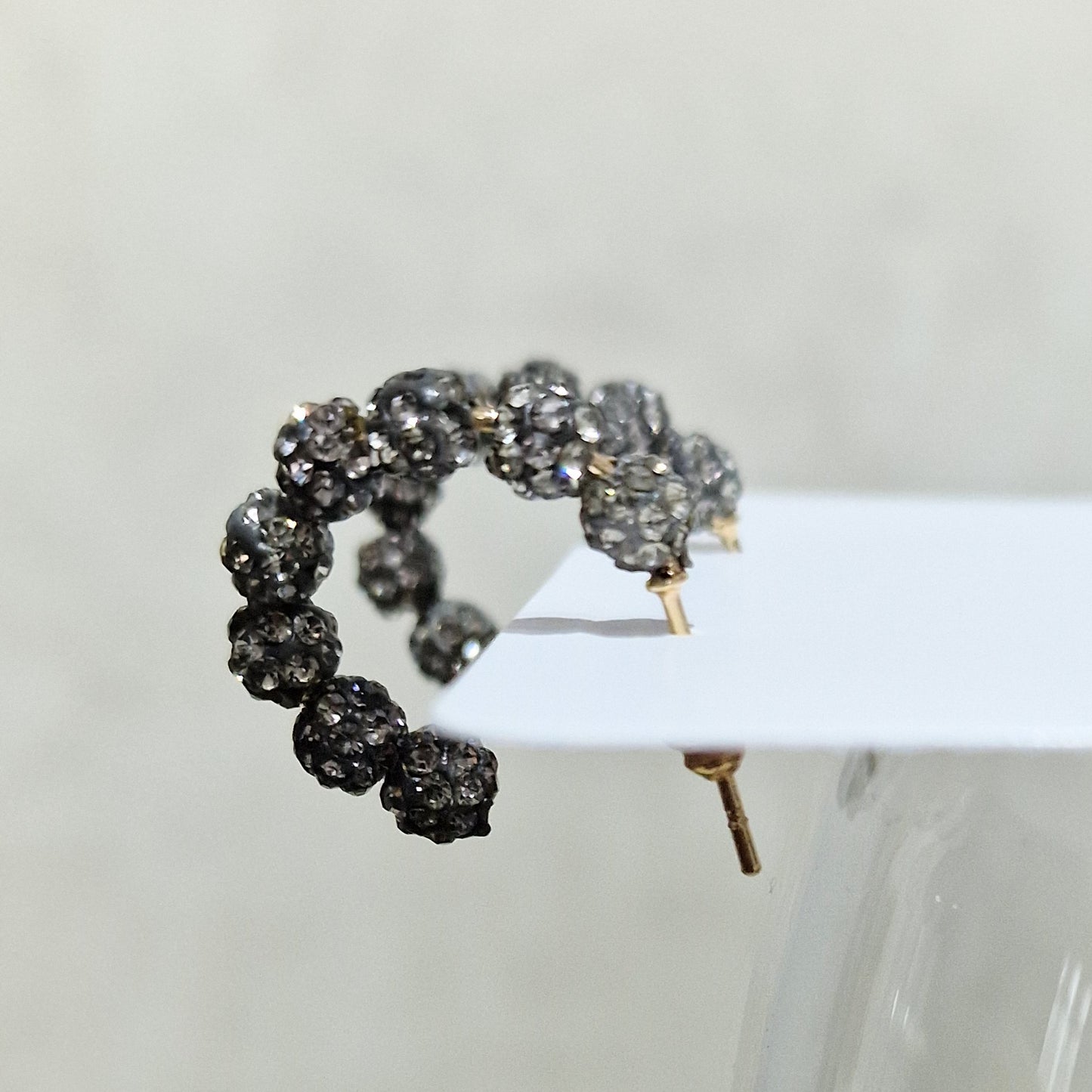 Black Diamond Crystal Ball Pierced Hoop Fashion Earrings