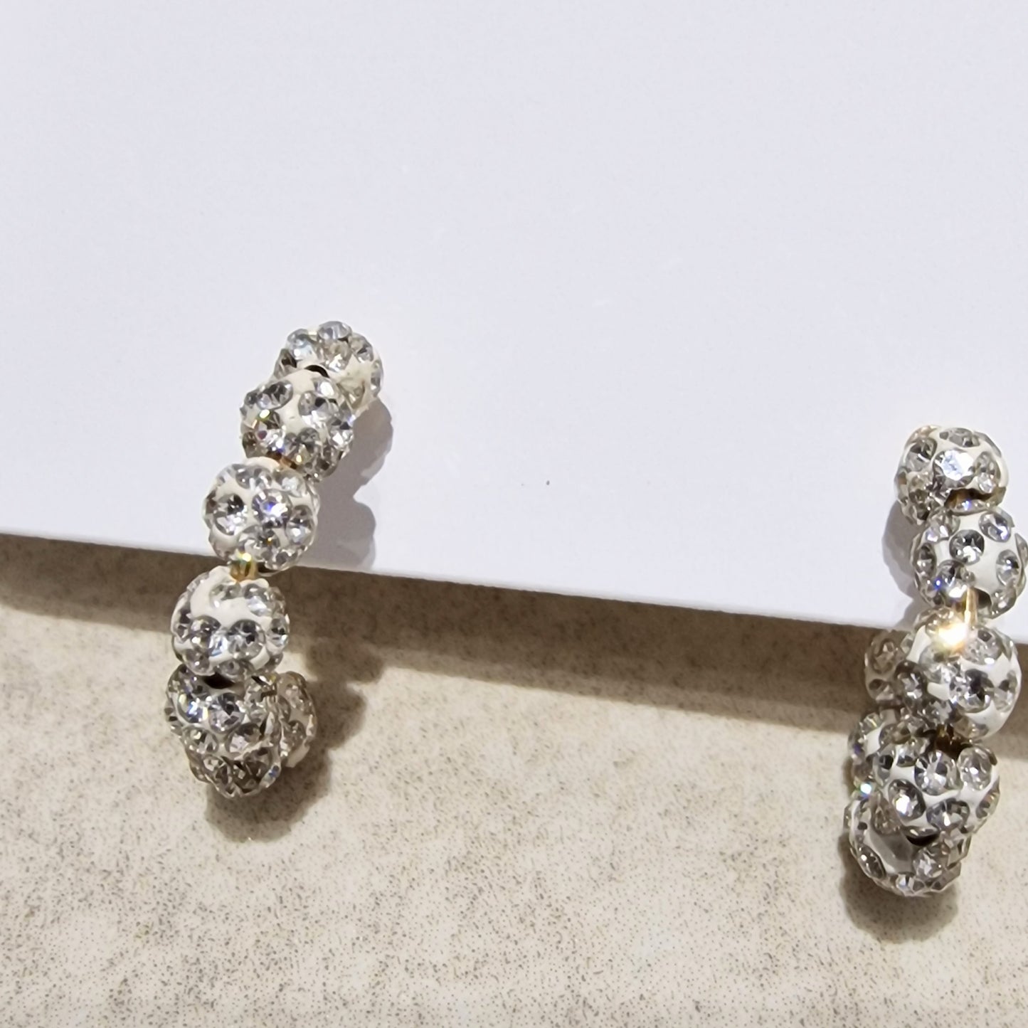 White Clear Crystal Ball Pierced Hoop Fashion Earrings