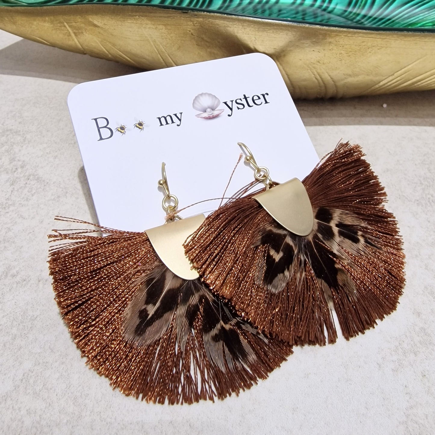 Stunning Brown Silk Fan Pierced Fashion Earrings