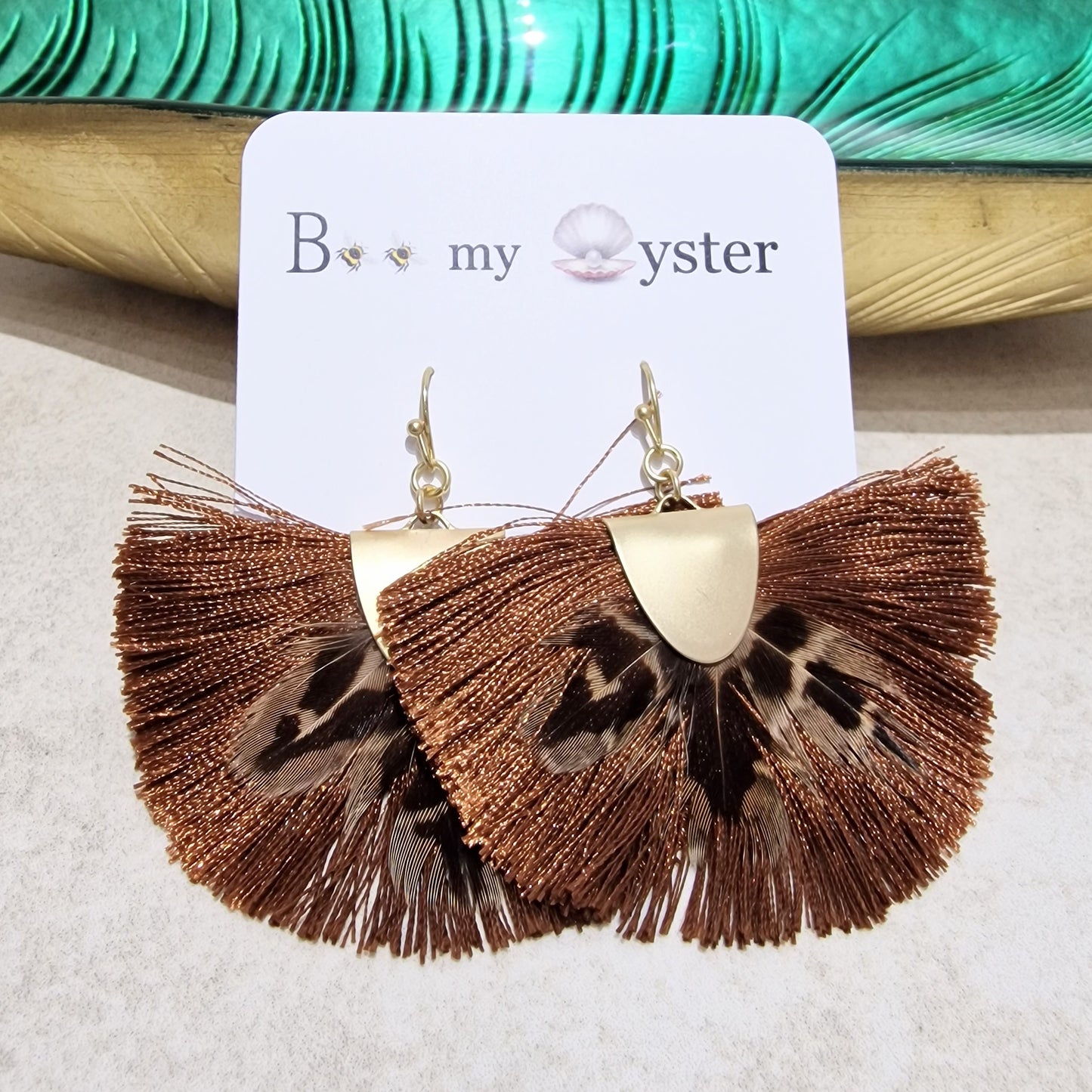 Stunning Brown Silk Fan Pierced Fashion Earrings