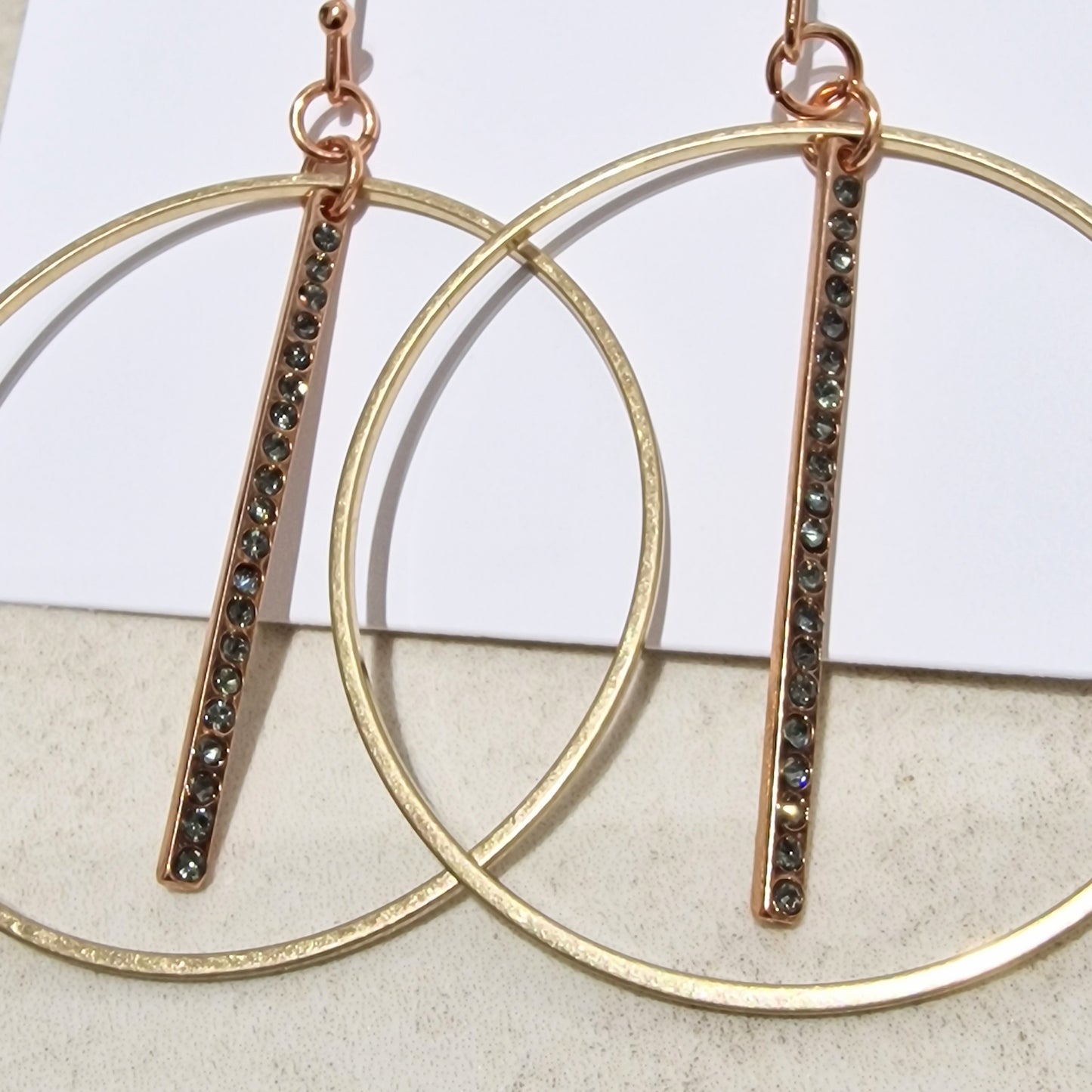 Rose Gold Crystal Bar Pierced Hoop Fashion Earrings