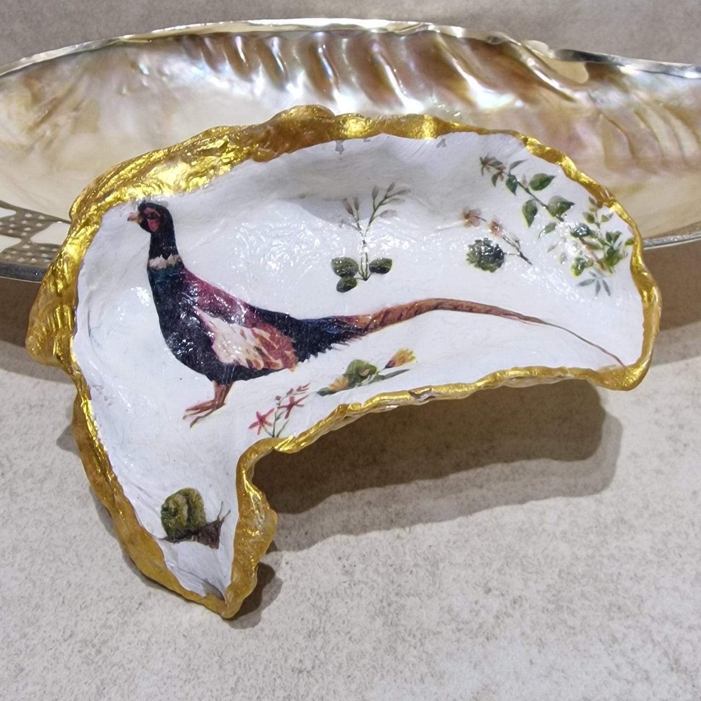 Pheasant Woodland Bird Oyster Shell Trinket Dish