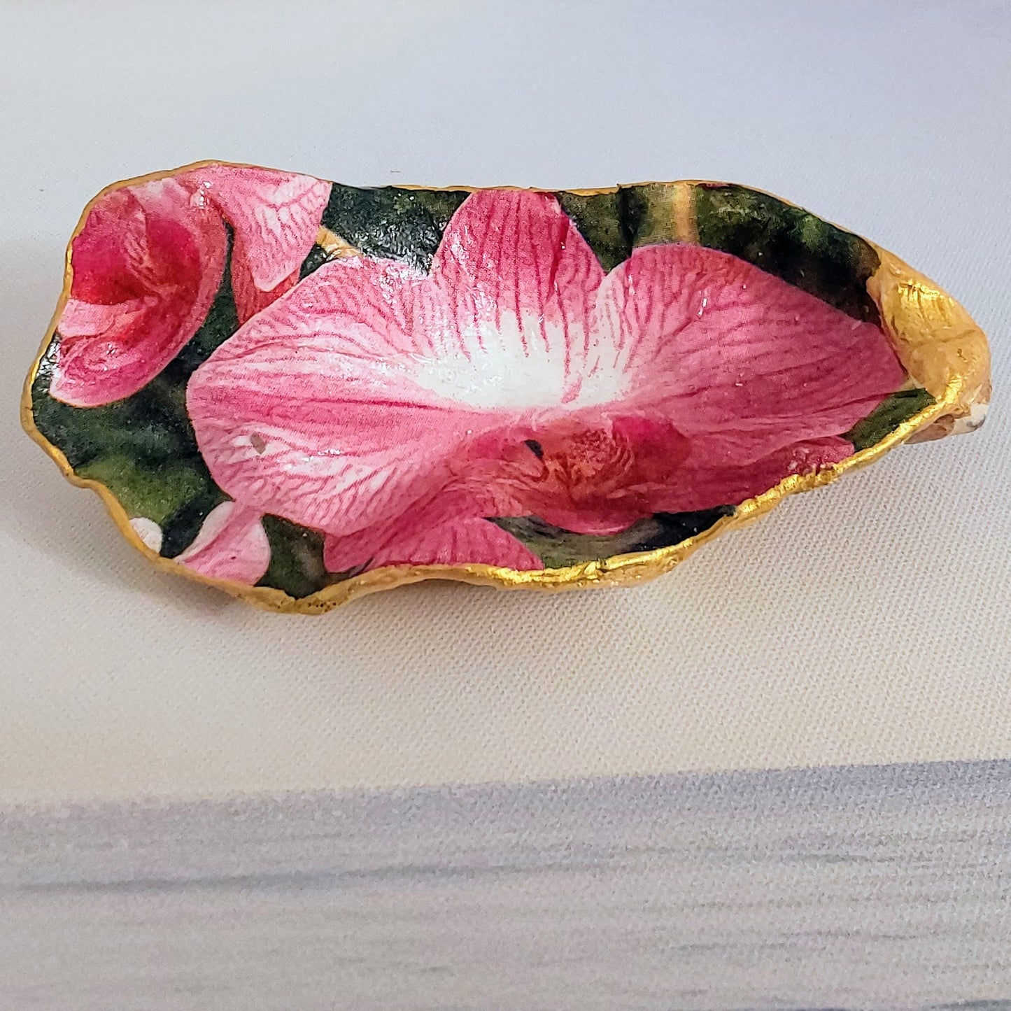 Pink Orchid Flower Special Oyster Shell Trinket Dish