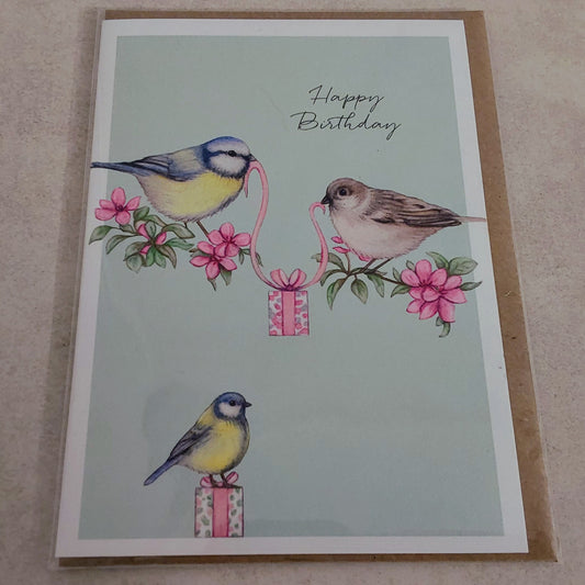 Garden Birds Birthday Card Gift Blank Inside Blue Tit Sparrow