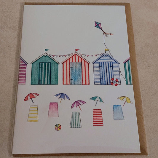 Beach Huts Birthday Card Gift Blank Inside Seaside