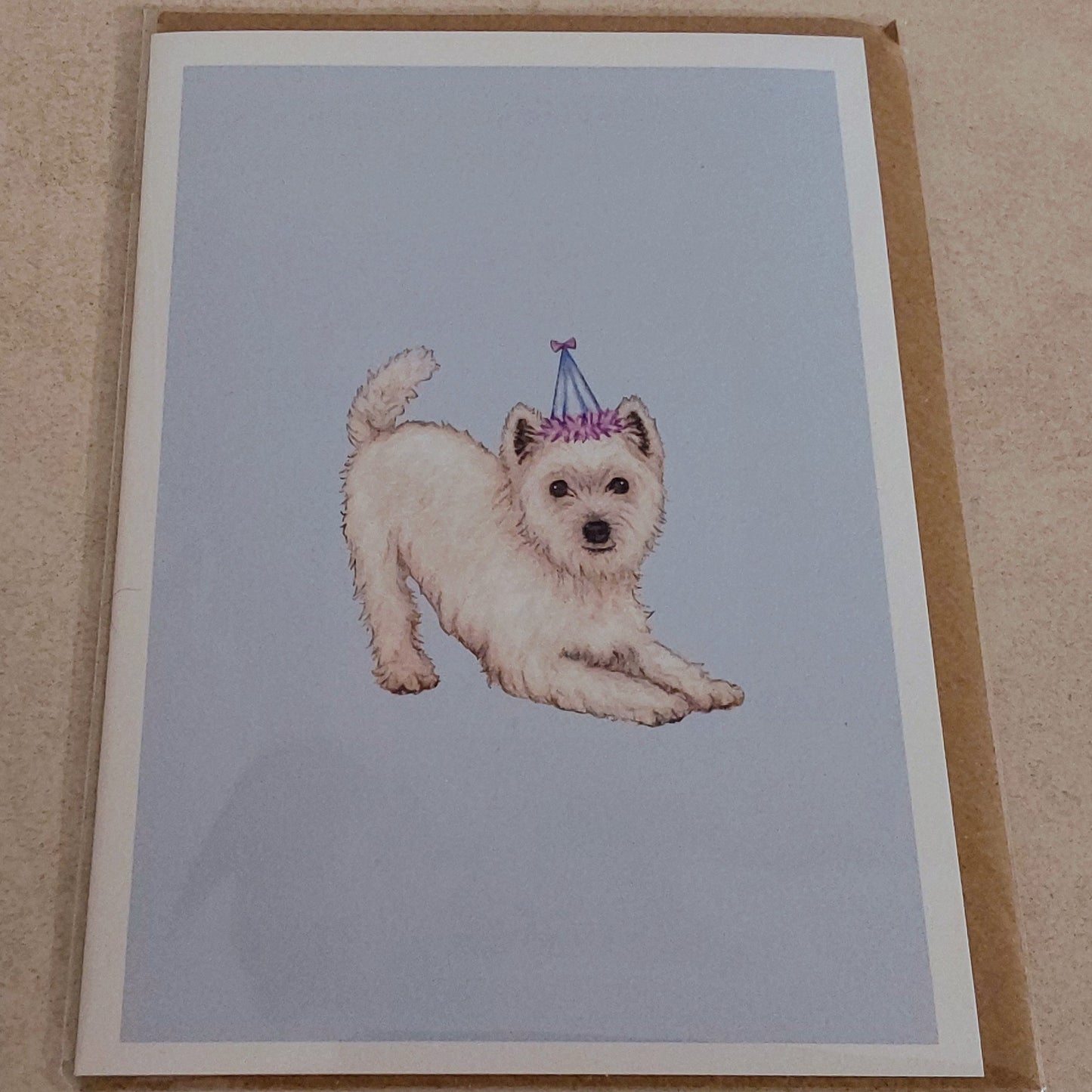 West Highland Terrier Westie Birthday Card Gift Blank Inside Party Hat Dog
