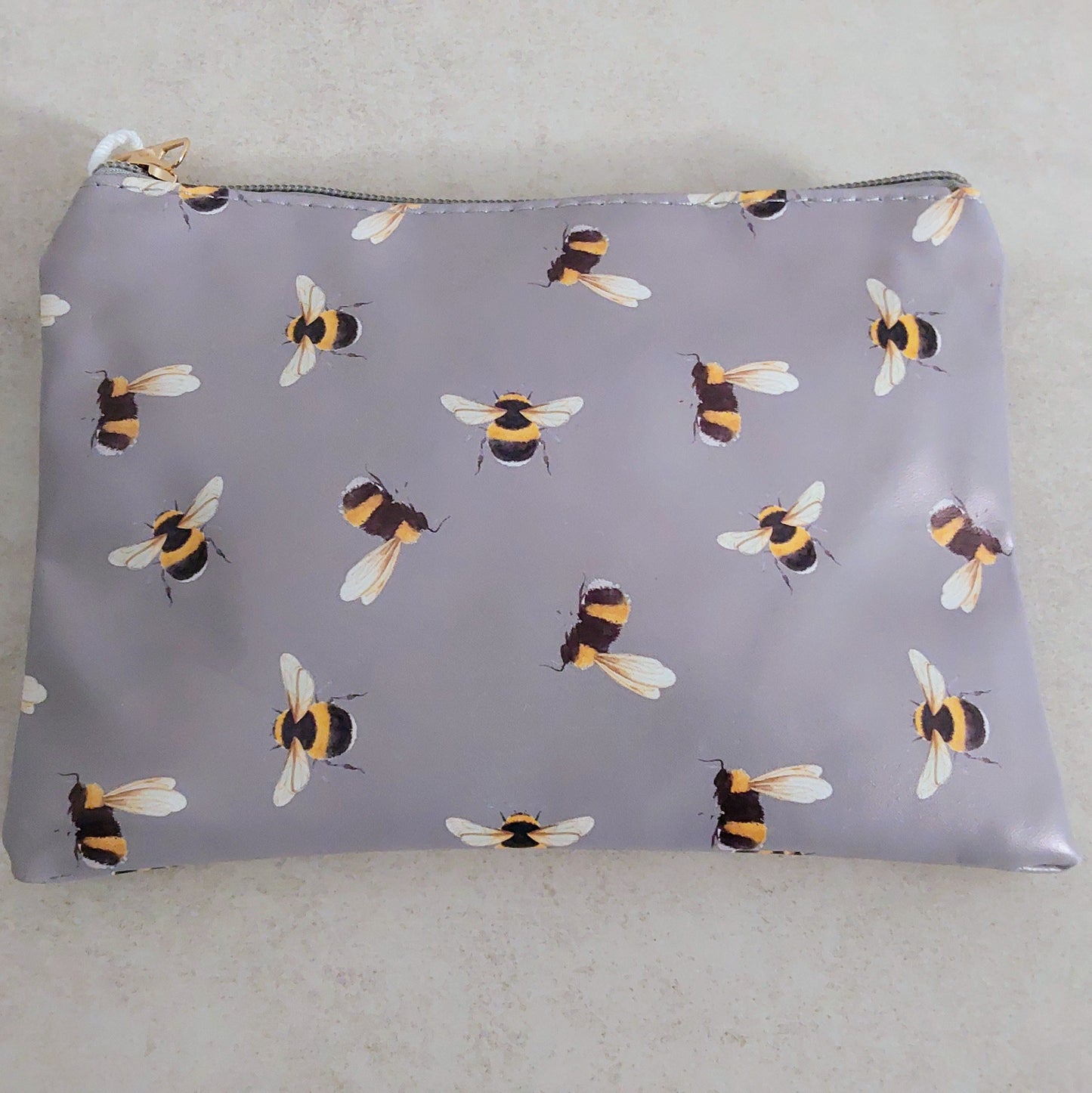 Bumble Bee Grey Zip Make Up Bag Busy Bee 7"x 4" Gift