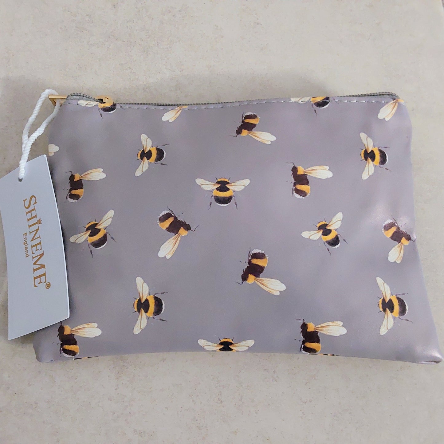 Bumble Bee Grey Zip Make Up Bag Busy Bee 7"x 4" Gift