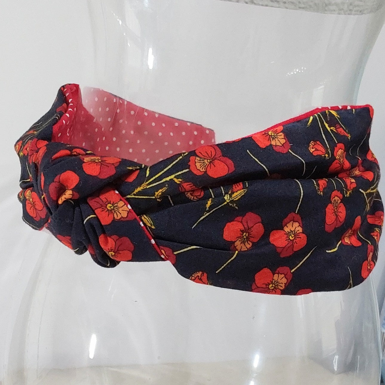 Hairband Liberty of London Ros Red Cotton Fabric Bespoke Top Knot Headband