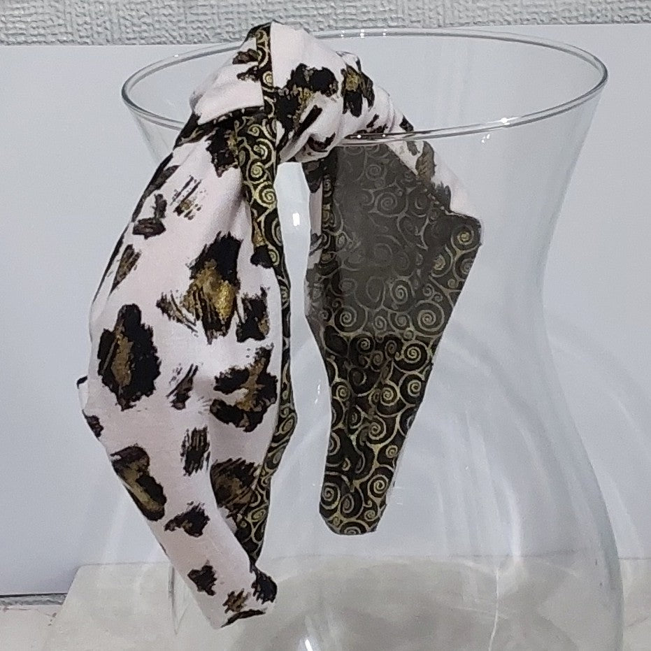 Hairband Pink Gold Leopard Print Cotton Fabric Bespoke Top Knot Headband