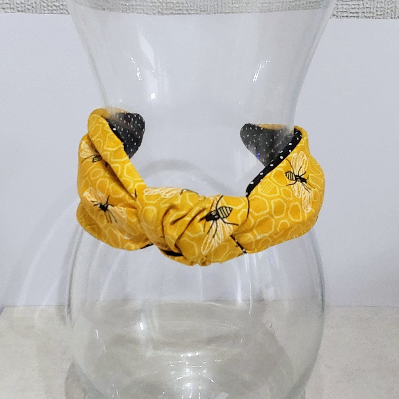 Hairband Yellow Bee Honeycomb Cotton Fabric Bespoke Top Knot Headband