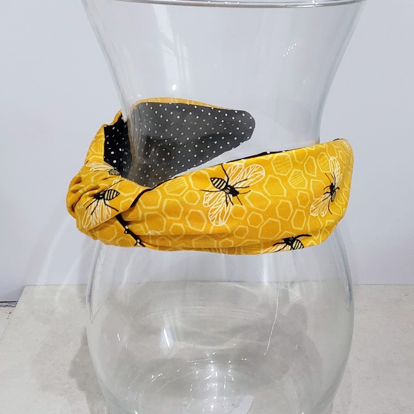 Hairband Yellow Bee Honeycomb Cotton Fabric Bespoke Top Knot Headband