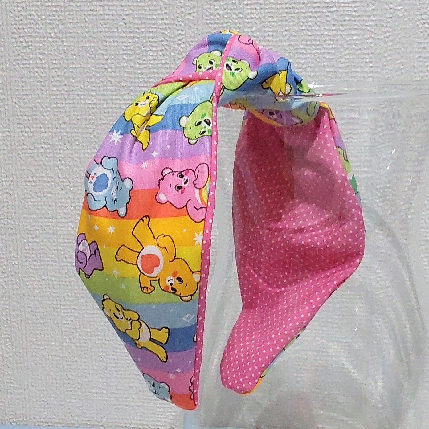 Hairband Care Bears Rainbow Pink Cotton Fabric Bespoke Top Knot Headband