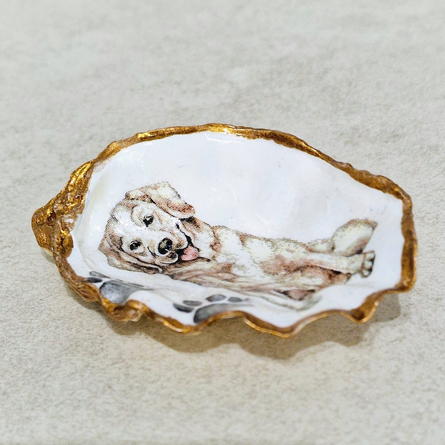 Golden Retriever Dog Oyster Shell Trinket Dish