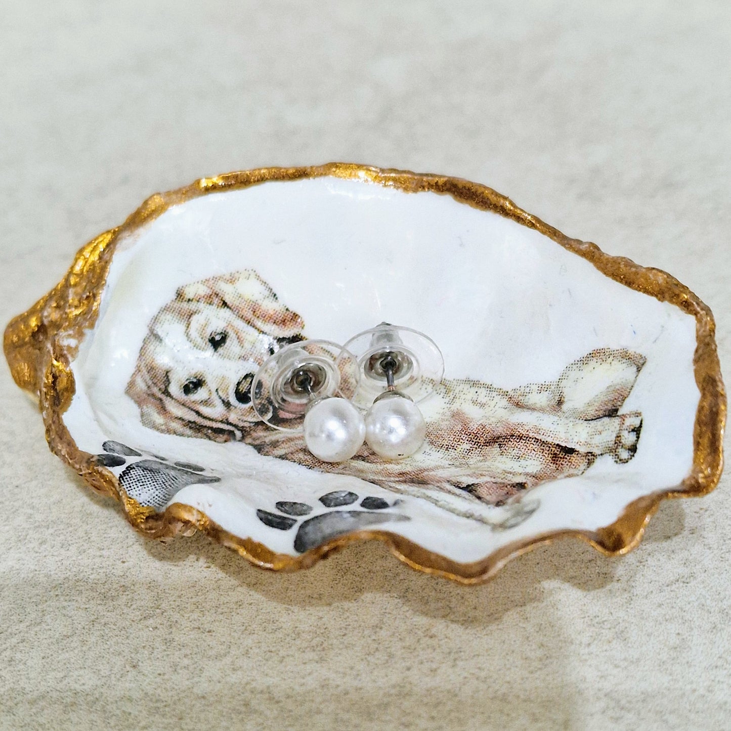 Golden Retriever Dog Oyster Shell Trinket Dish