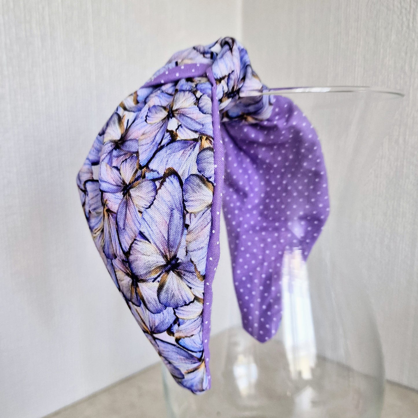 Hairband Lilac Purple Butterfly Cotton Fabric Bespoke Top Knot Headband