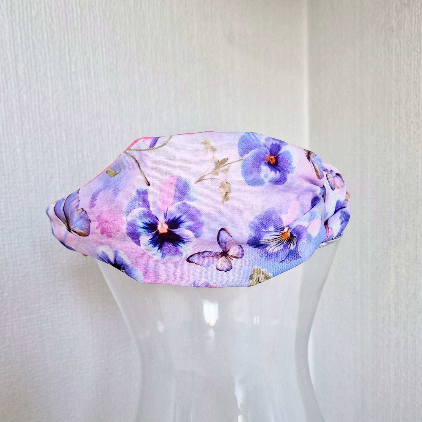 Hairband Lilac Purple Pansy Butterfly Cotton Fabric Bespoke Top Knot Headband