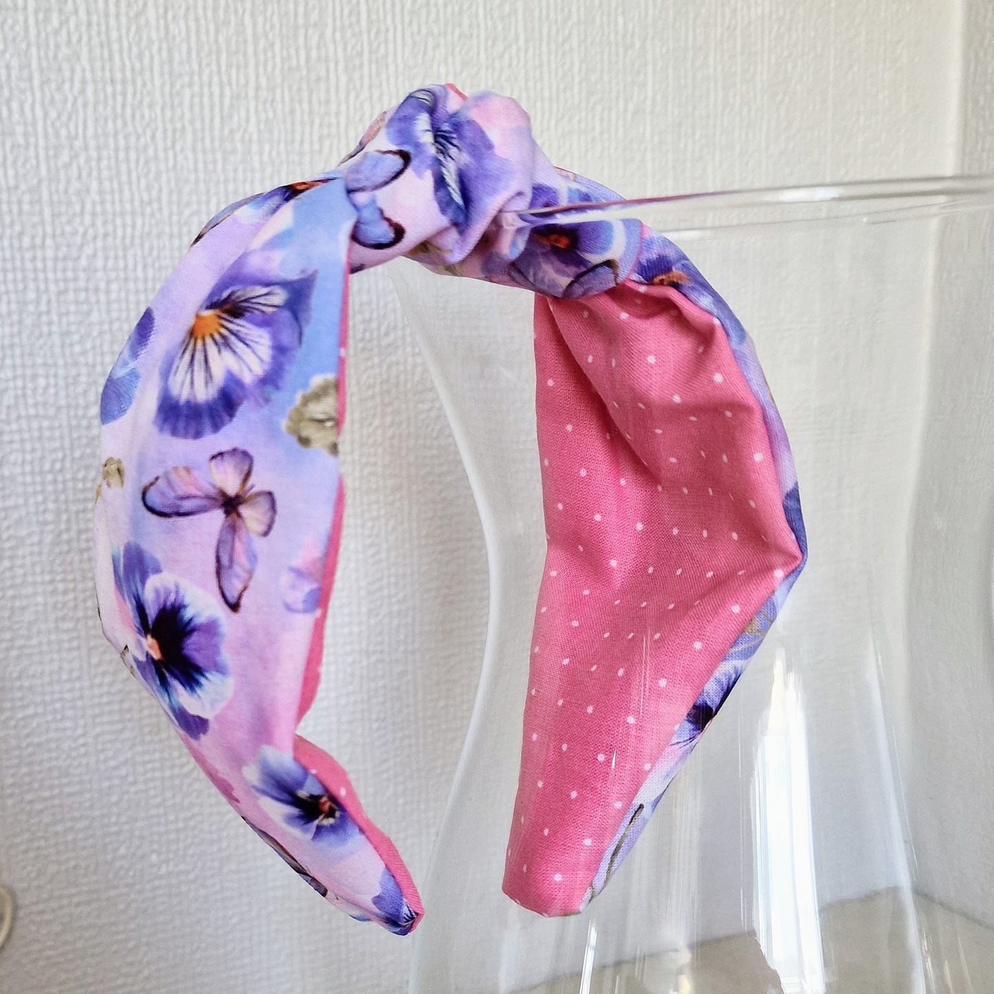 Hairband Lilac Purple Pansy Butterfly Cotton Fabric Bespoke Top Knot Headband