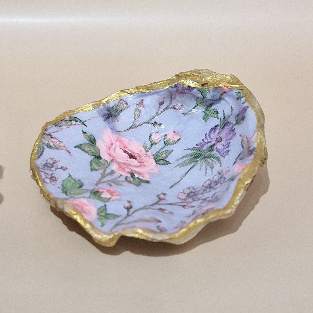 Shabby Chic Lilac Pink Flower Oyster Shell Trinket Dish