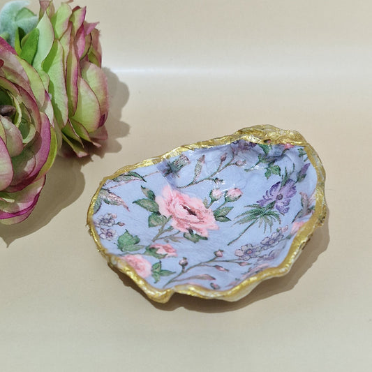 Shabby Chic Lilac Pink Flower Oyster Shell Trinket Dish