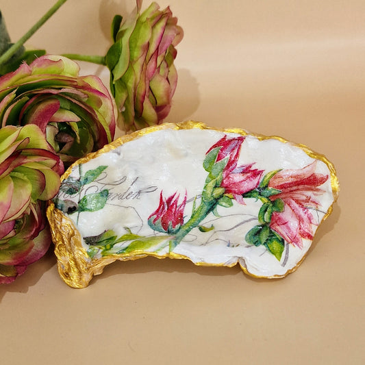 Rose Bud Flowers Garden Small Oyster Shell Trinket Dish