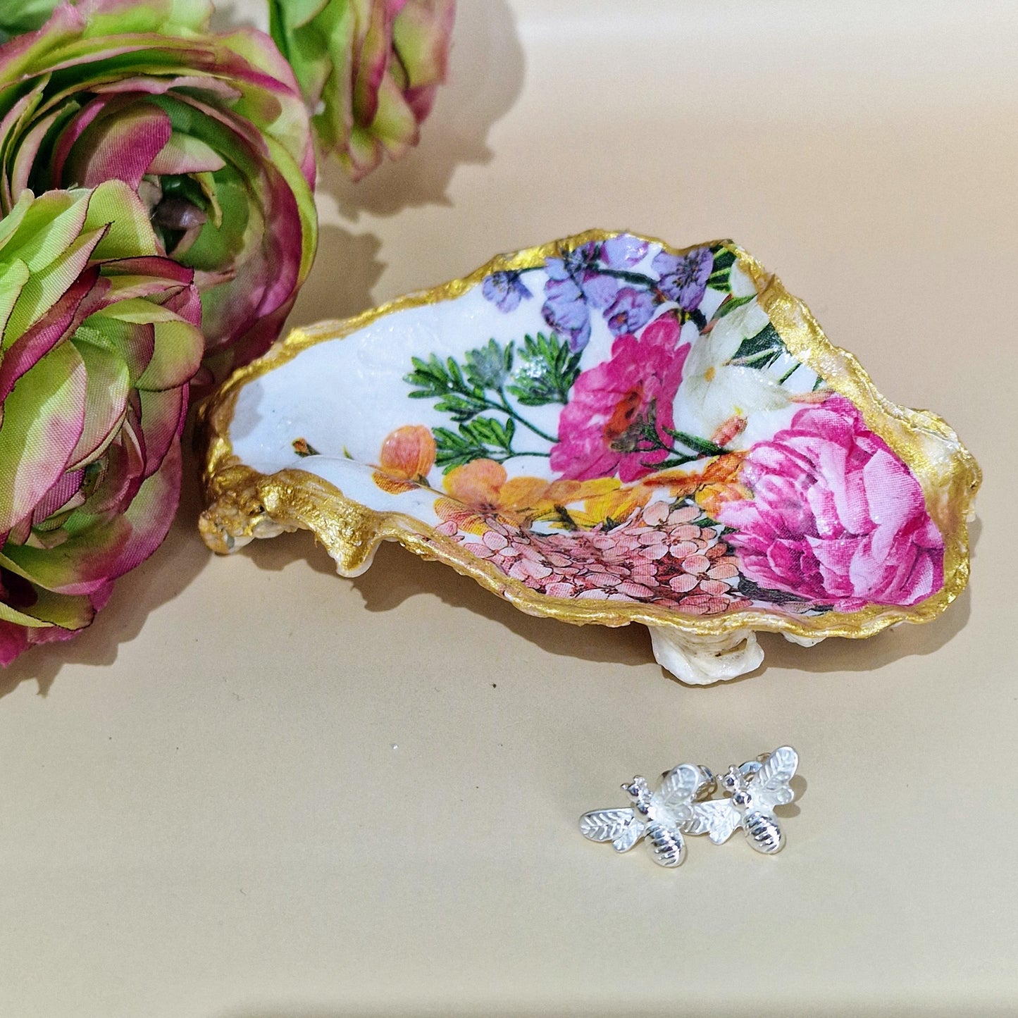 Spring Flowers Small Oyster Shell Trinket Dish