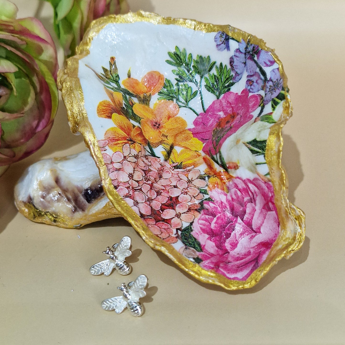 Spring Flowers Small Oyster Shell Trinket Dish