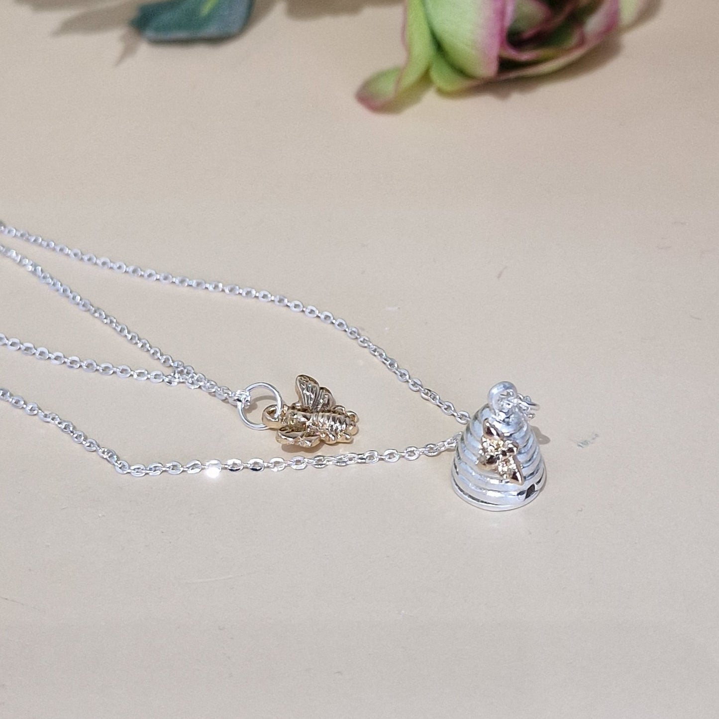 Delicate Layered Honey Bee with Beehive Necklace by POM