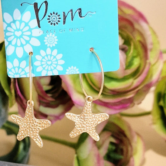 Beautiful Textured Gold Starfish Hoop Earrings by POM