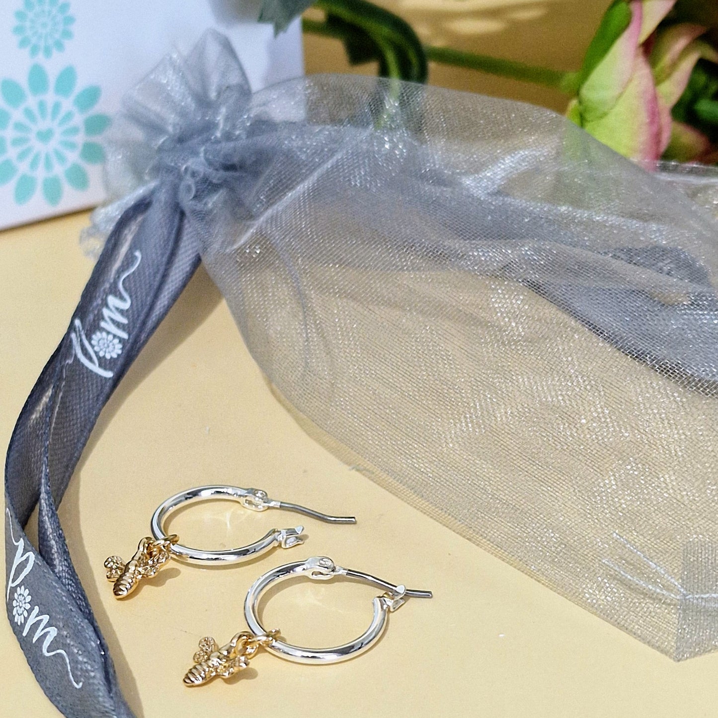 Silver Plated Bumble Bee Hoop Earrings by POM